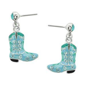 Boot Earrings/Cowgirl/Cowboy Boot Earrings/Rhinestone Aqua/Turquoise Earrings